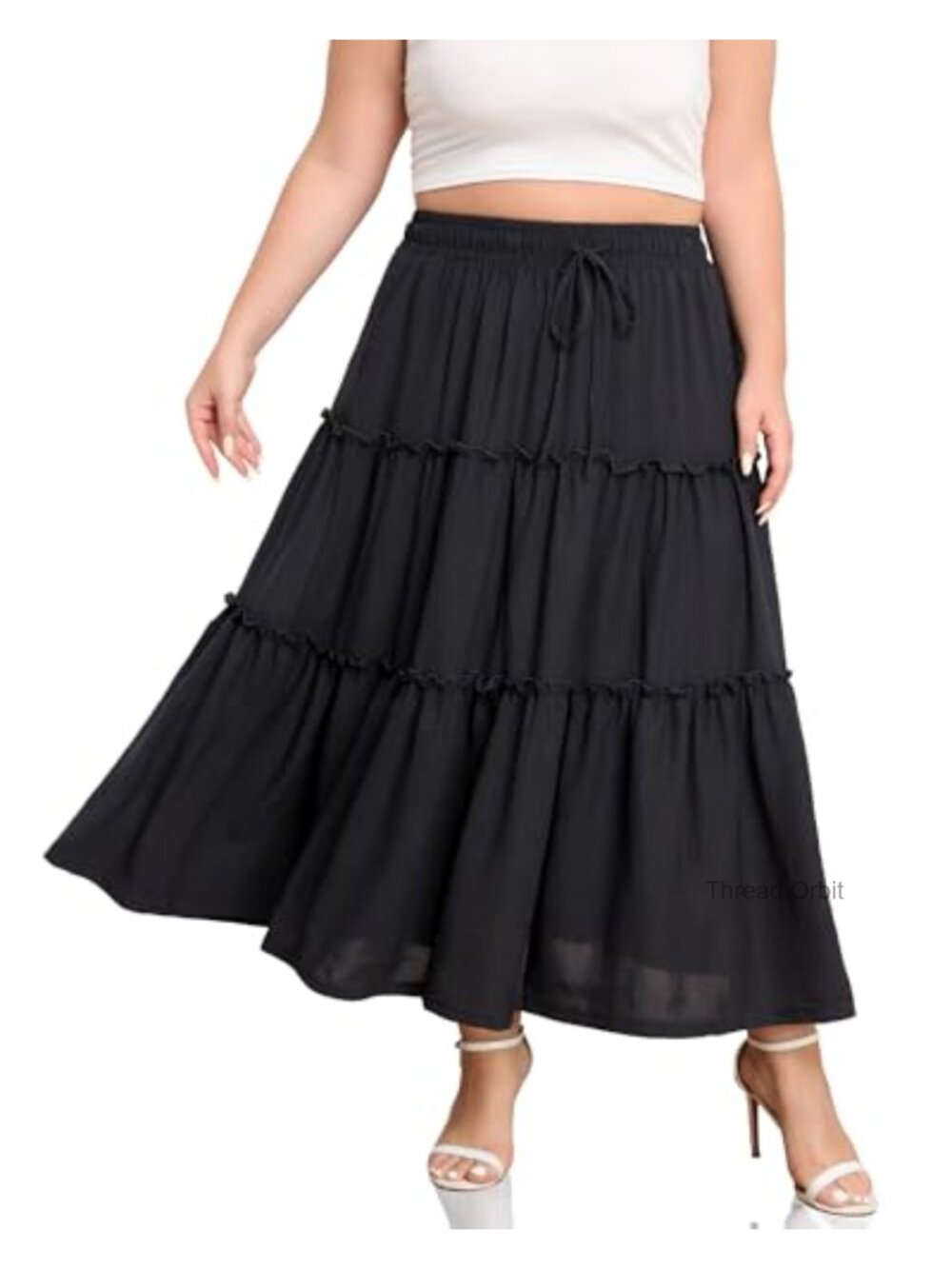 Plus Size Maxi Skirt for Women Elastic High Waisted A Line Tiered Long Flowy